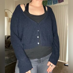 Boden Blue Knit Cardigan Sweater with V-Neck